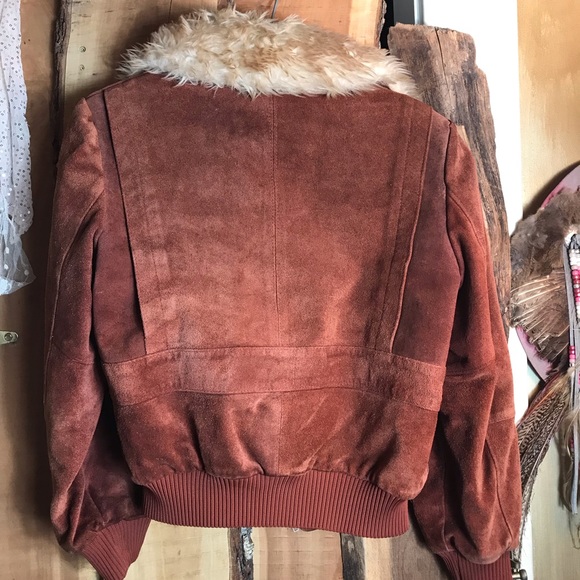 VINTAGE 70s Suede and Faux Fur Bomber Jacket S - Picture 7 of 8